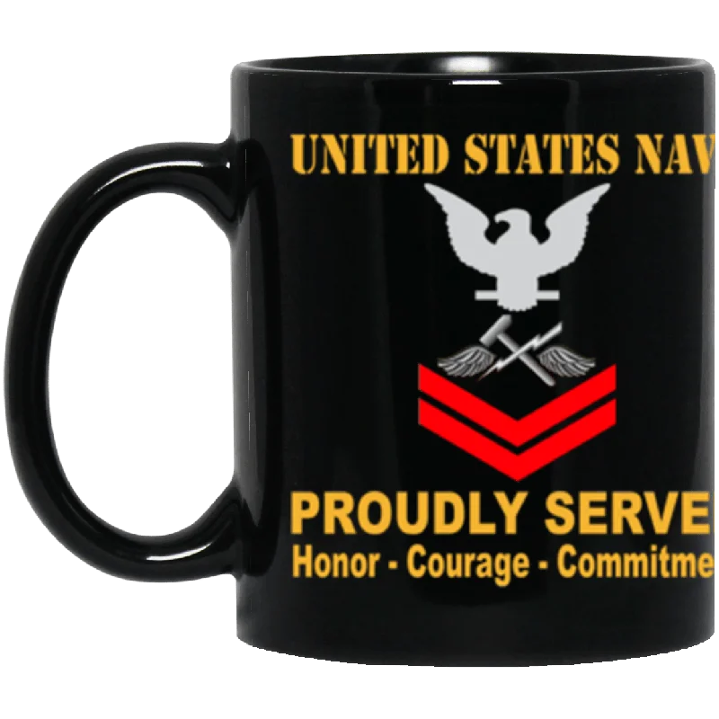 cute coffee mugs for office-US Navy Aviation Support Equipment Tech Navy AS E-5 Red Stripe 11 oz. Black Mug