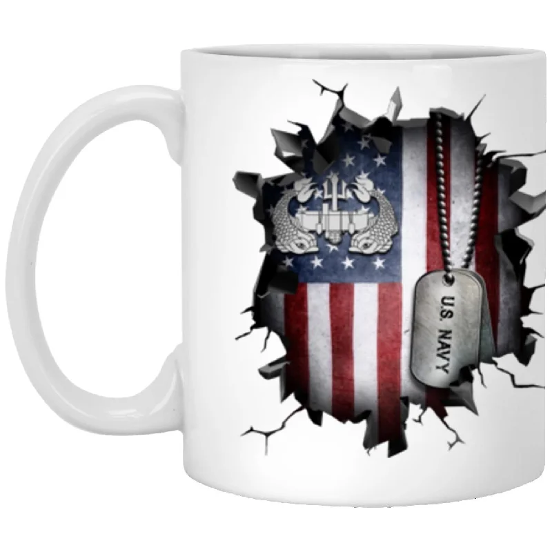 insulated coffee cups for winter-US Navy Deep Submergence Enlisted Badge 3D Break Effect Coffee Mug 11oz - 15oz White Mug