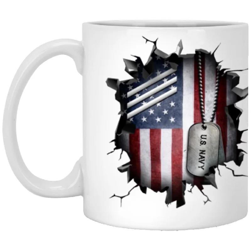 best mugs for afternoon tea-US Navy E-3 Seaman 3D Break Effect Coffee Mug 11oz - 15oz White Mug