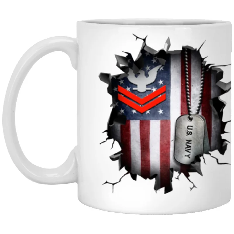 affordable personalized coffee mugs-US Navy E-5 Petty Officer Second Class E5 PO2 Collar Device 3D Break Effect Coffee Mug 11oz - 15oz White Mug