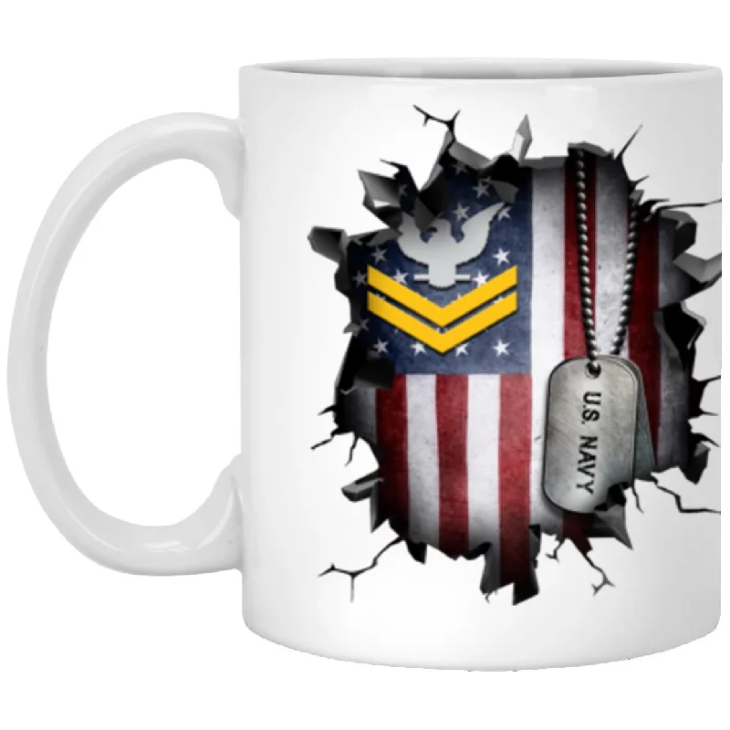 personalized coffee cups for anniversary-US Navy E-5 Petty Officer Second Class E5 PO2 Gold Stripe Collar Device 3D Break Effect Coffee Mug 11oz - 15oz White Mug