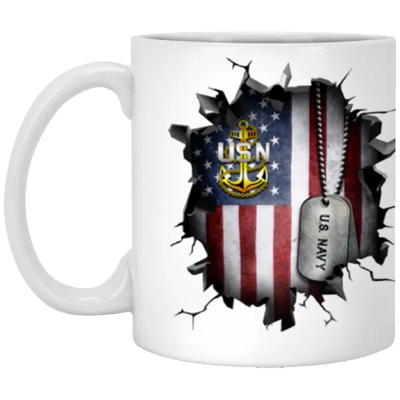 personalized tea mugs for families-US Navy E-7 Chief Petty Officer E7 CPO Senior Noncommissioned Officer Collar Device 3D Break Effect Coffee Mug 11oz - 15oz White Mug