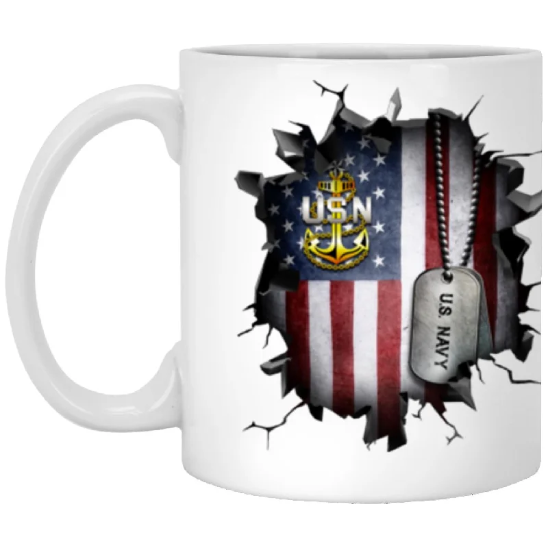 best thermal coffee mugs for travel-US Navy E-8 Senior Chief Petty Officer E8 SCPO Senior Noncommissioned Officer Collar Device 3D Break Effect Coffee Mug 11oz - 15oz White Mug