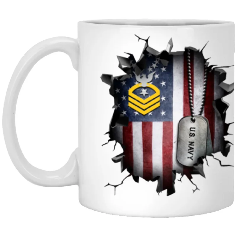 insulated mugs for hot tea-US Navy E-9 Command Master Chief Petty Officer E9 CMDCM Senior Enlisted Advisor Collar Device 3D Break Effect Coffee Mug 11oz - 15oz White Mug