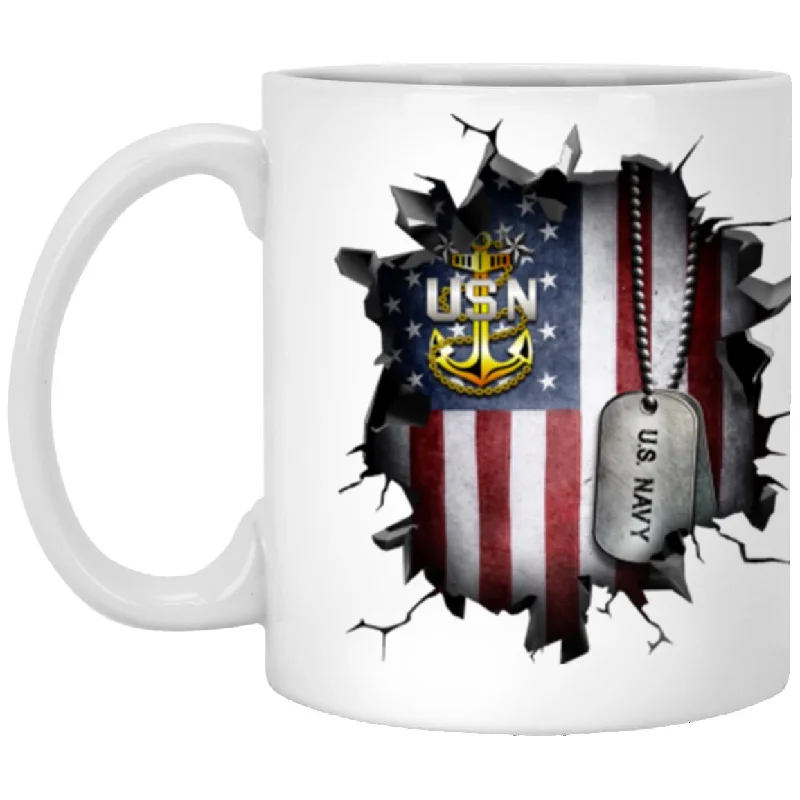 funny travel mugs for commuters-US Navy E-9 Master Chief Petty Officer E9 MCPO Senior Noncommissioned Officer Collar Device 3D Break Effect Coffee Mug 11oz - 15oz White Mug