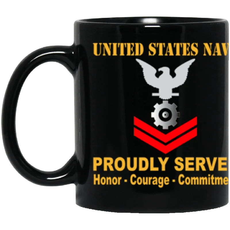 best mugs for hot tea-US Navy Engineman Navy EN E-5 Red Stripe 11 oz. Black Mug