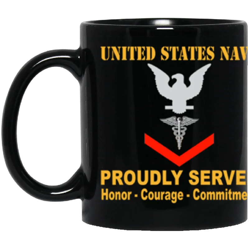 cute coffee cups for coffee stations-US Navy Hospital Corpsman Navy HM E-4 11 oz. Black Mug