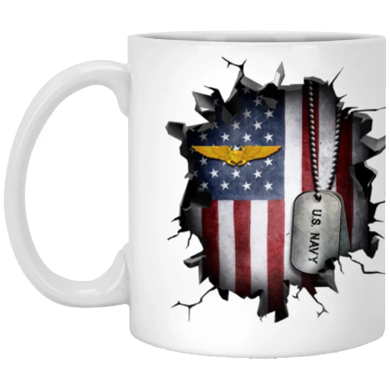 best travel mugs for winter mornings-US Navy Naval Astronaut Flight Officer 3D Break Effect Coffee Mug 11oz - 15oz White Mug