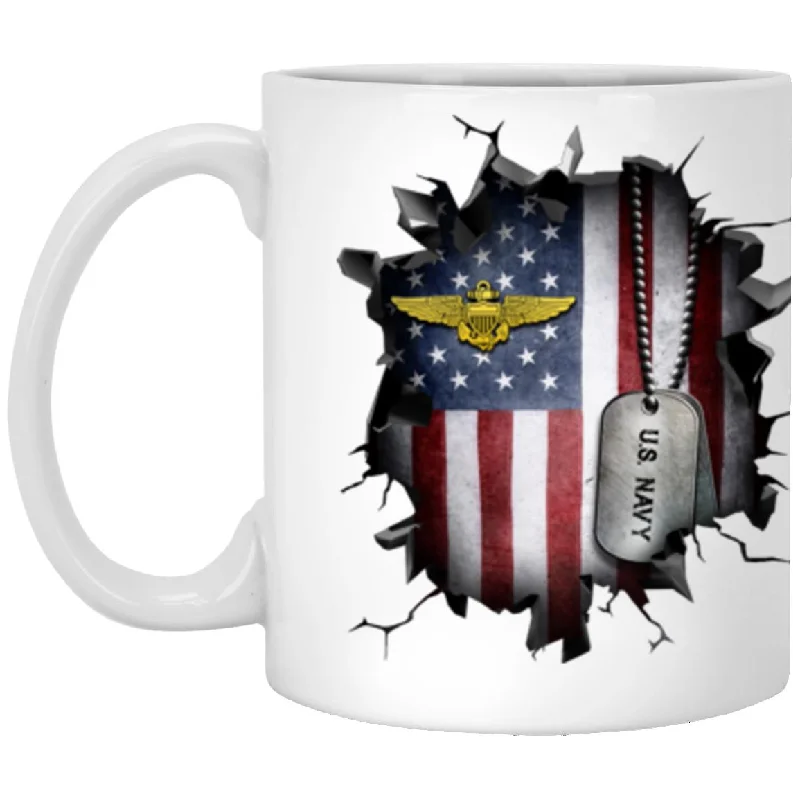 colorful mugs for parties and celebrations-US Navy Naval Aviator 3D Break Effect Coffee Mug 11oz - 15oz White Mug