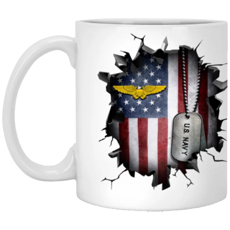 custom photo coffee mugs for teachers-US Navy Naval Flight Officer 3D Break Effect Coffee Mug 11oz - 15oz White Mug