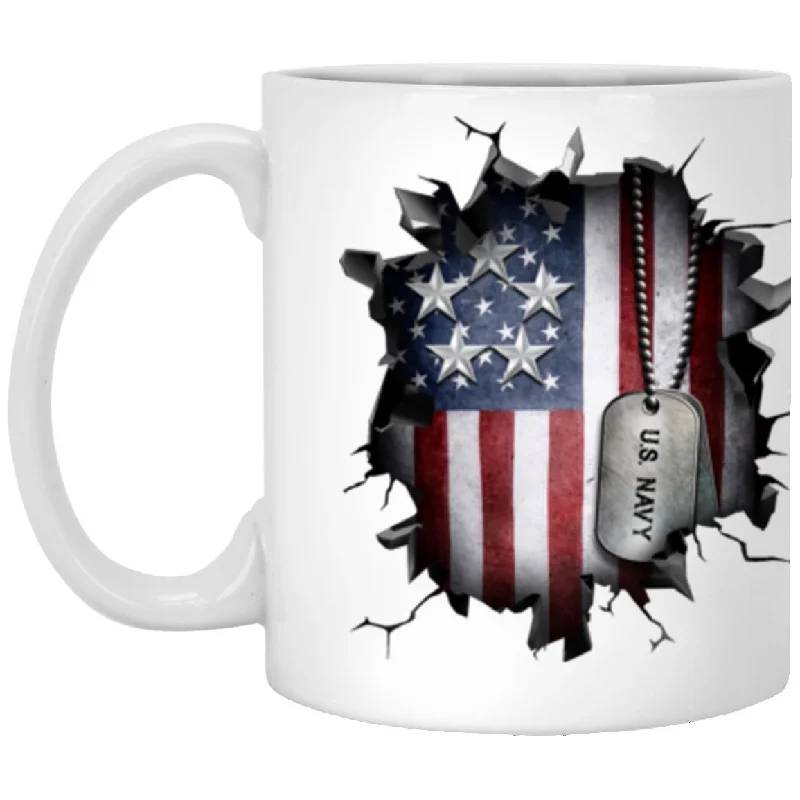 stylish mugs for outdoor adventures-US Navy O-11 Fleet Admiral O11 FADM Flag Officer 3D Break Effect Coffee Mug 11oz - 15oz White Mug