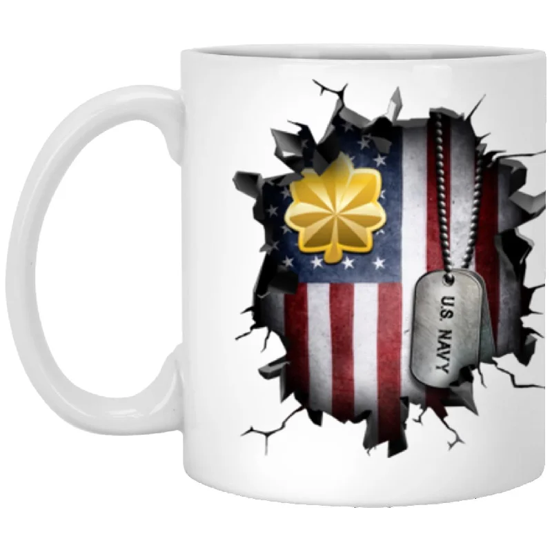 insulated coffee cups for winter-US Navy O-4 Lieutenant Commander O4 LCDR Junior Officer  3D Break Effect Coffee Mug 11oz - 15oz White Mug