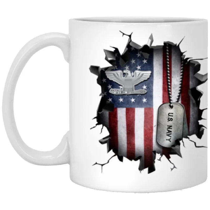 personalized mugs with fun designs-US Navy O-6 Captain O6 CAPT Senior Officer  3D Break Effect Coffee Mug 11oz - 15oz White Mug