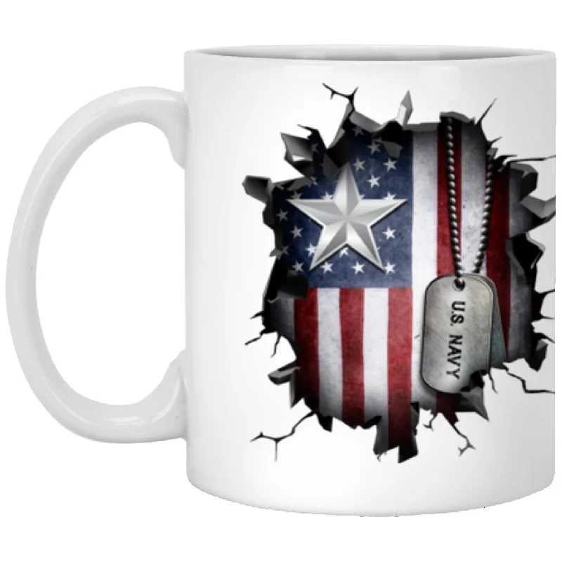 insulated coffee mugs for cold drinks-US Navy O-7 Rear Admiral Lower Half O7 RDML Flag Officer 3D Break Effect Coffee Mug 11oz - 15oz White Mug