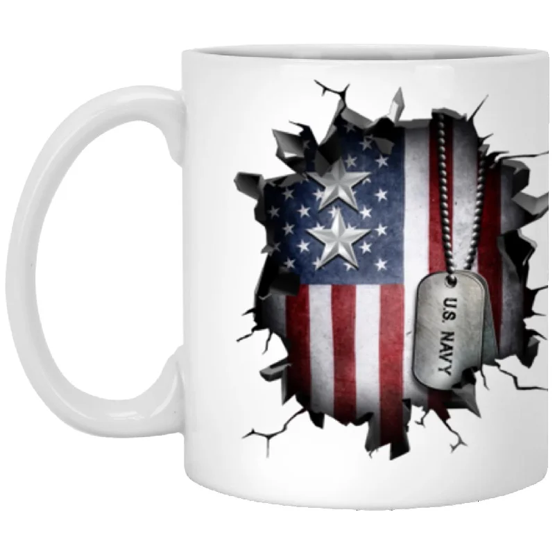 ceramic travel mugs for commuters-US Navy O-8 Rear Admiral O8 RADM Flag Officer  3D Break Effect Coffee Mug 11oz - 15oz White Mug