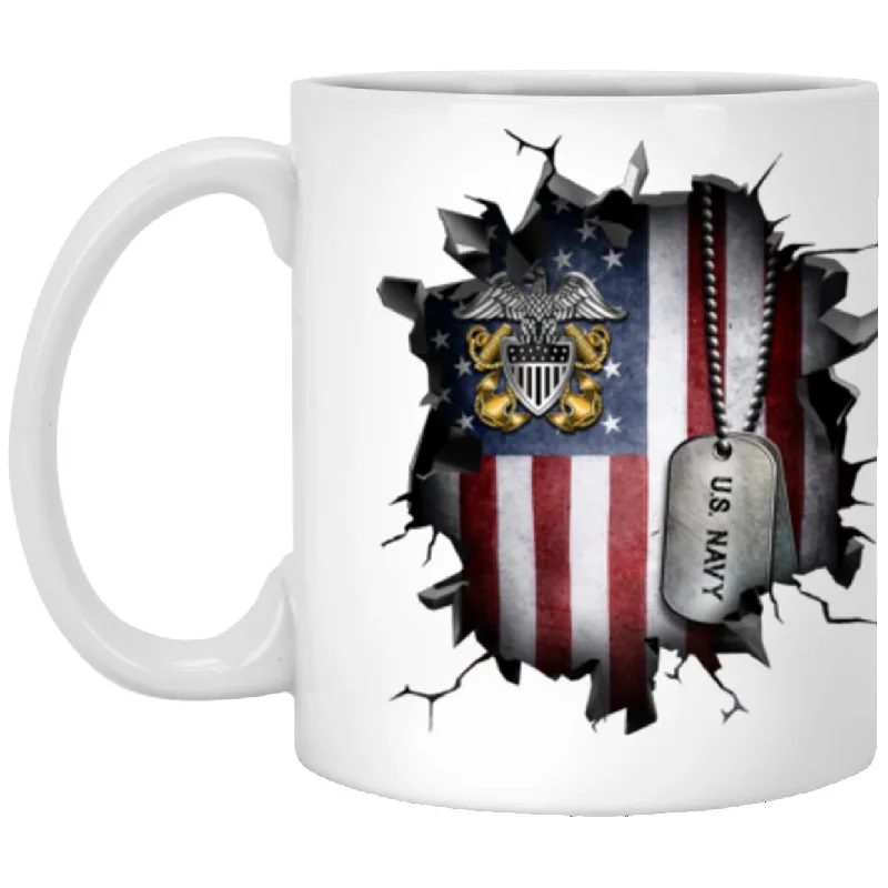 high-quality travel mugs for commuting-US Navy Officer Cap Device 3D Break Effect Coffee Mug 11oz - 15oz White Mug