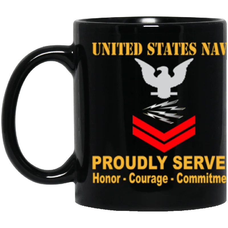 best thermal mugs for coffee-US Navy Radioman Navy RM E-5 Red Stripe 11 oz. Black Mug