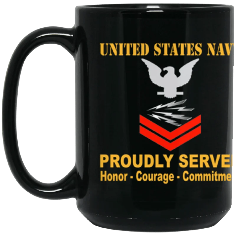 best ceramic coffee mugs for gifts-US Navy Radioman Navy RM E-5 Red Stripe 15 oz. Black Mug