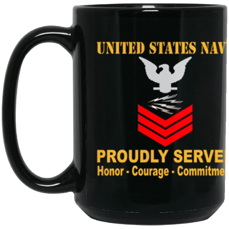 insulated coffee mugs for cold drinks-US Navy Radioman Navy RM E-6 Red Stripe 15 oz. Black Mug