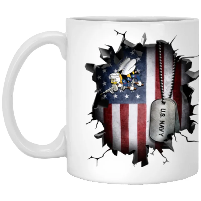 funny coffee mugs for the office-US Navy Seabees 3D Break Effect Coffee Mug 11oz - 15oz White Mug