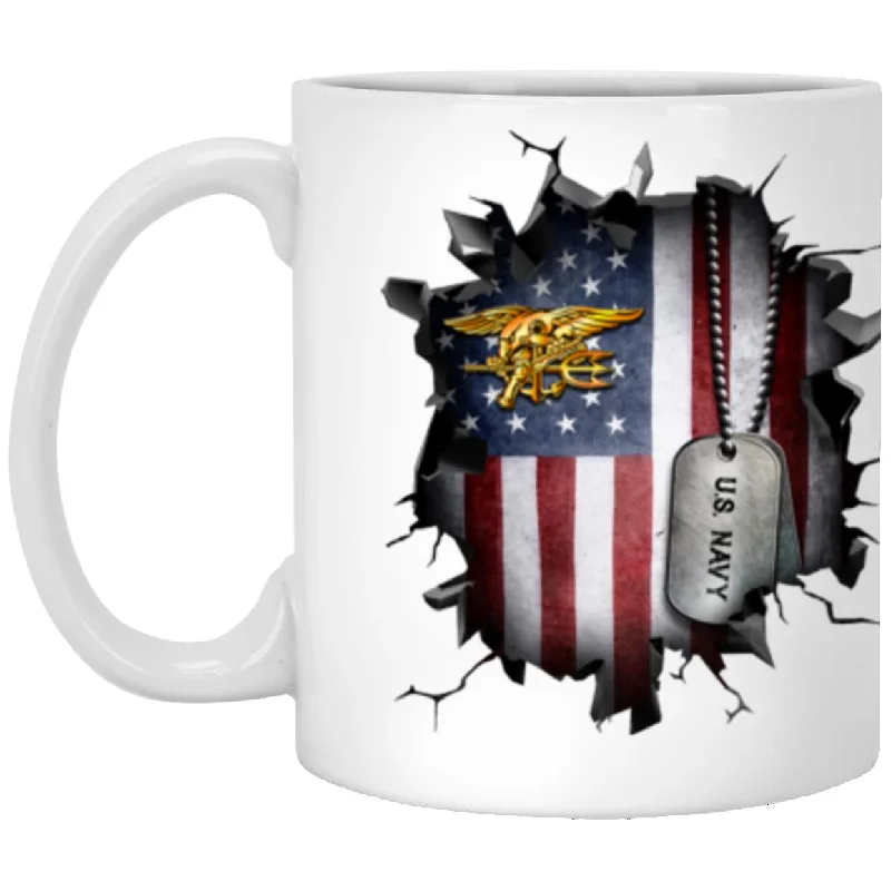 large ceramic mugs for coffee stations-US Navy Special Warfare 3D Break Effect Coffee Mug 11oz - 15oz White Mug