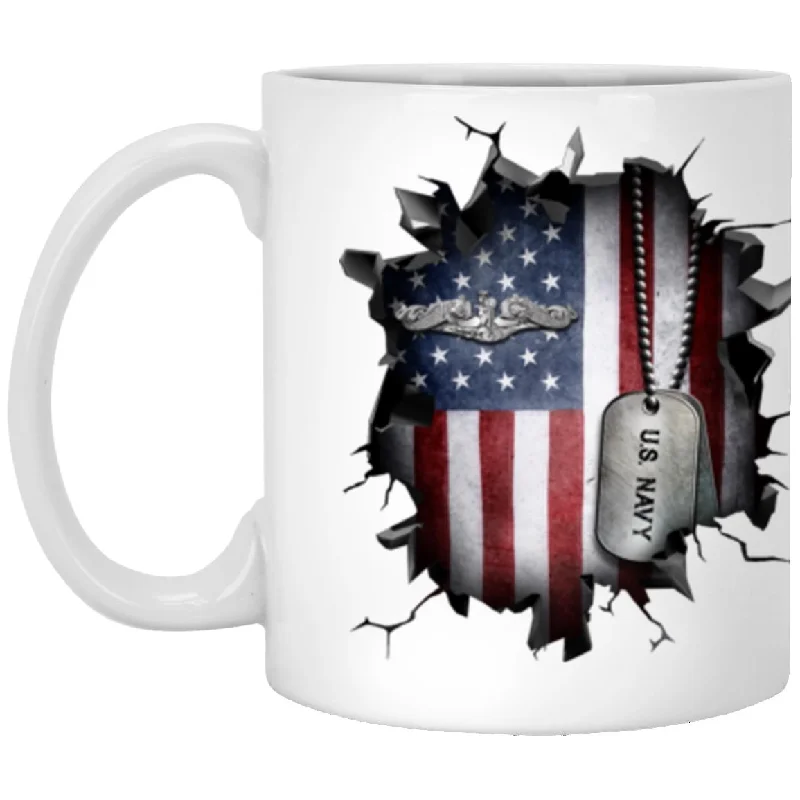 insulated travel cups for summer drinks-US Navy Submarine Enlisted 3D Break Effect Coffee Mug 11oz - 15oz White Mug