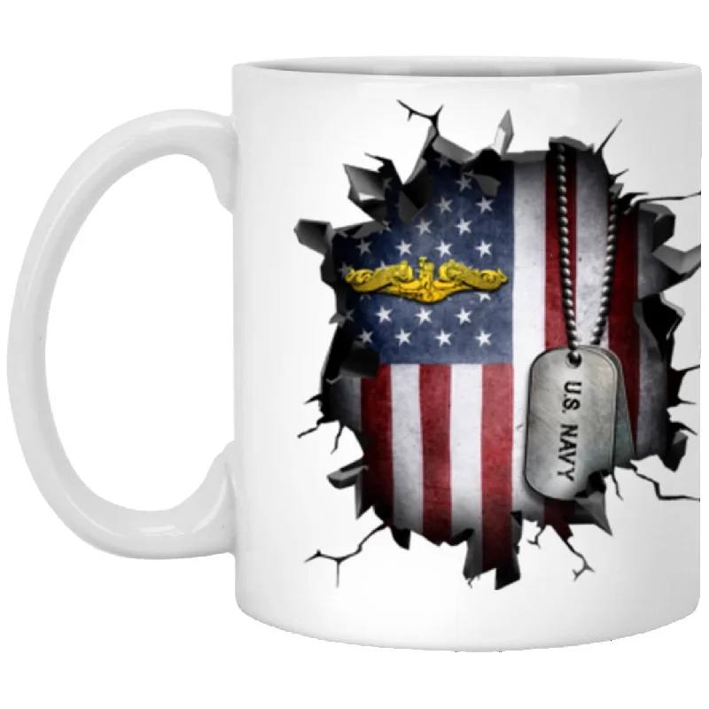 best travel coffee mugs for long commutes-US Navy Submarine Officer 3D Break Effect Coffee Mug 11oz - 15oz White Mug