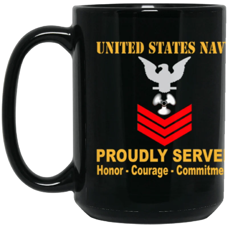 trendy coffee cups for daily use-US Navy US Machinist's Mate Navy MM E-6 Red Stripe 15 oz. Black Mug