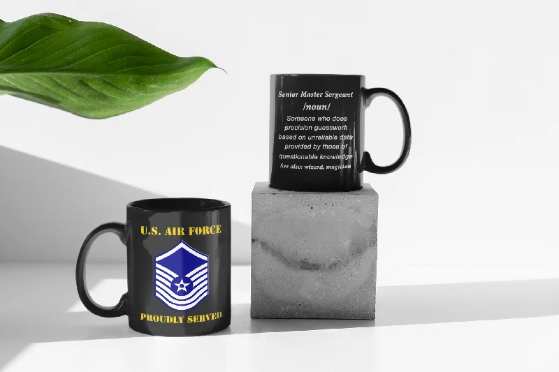 unique mugs for rustic kitchens-USAF E-8 Senior Master Sergeant Old Style Definition 11 oz. Black Mug