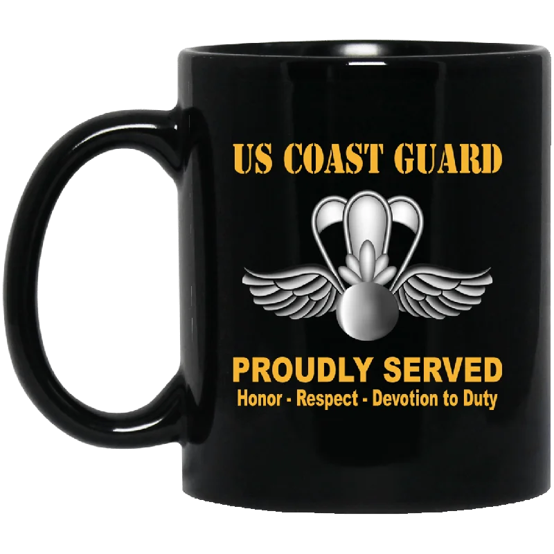 quirky ceramic mugs for unique gifts-USCG AVIATION SURVIVAL TECHNICIAN AST Logo Proudly Served Black Mug 11 oz - 15 oz