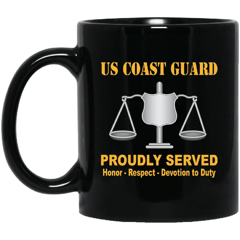 best mugs for coffee breaks at work-USCG INVESTIGATOR IV Logo Proudly Served Black Mug 11 oz - 15 oz