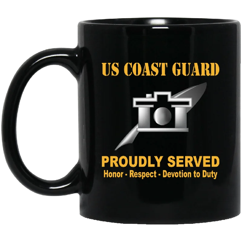 affordable coffee mugs for home use-USCG PUBLIC AFFAIRS SPECIALIST PA Logo Proudly Served Black Mug 11 oz - 15 oz