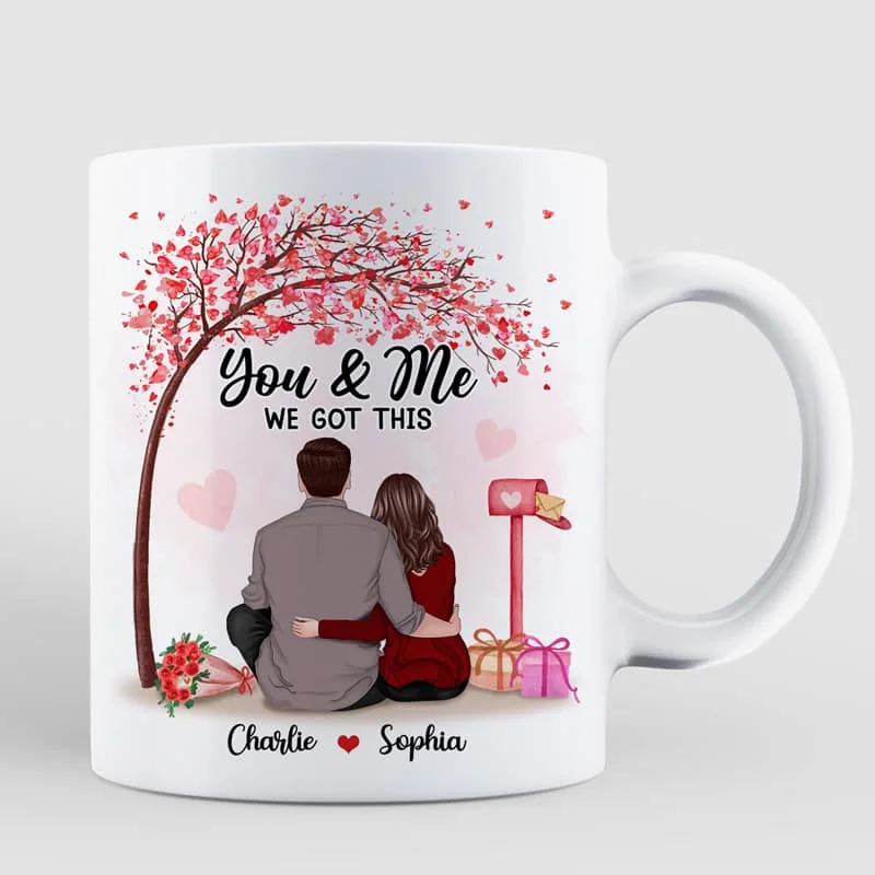 eco-friendly travel coffee cups-You & Me We Got This Couple Back View Under Tree Personalized Mug