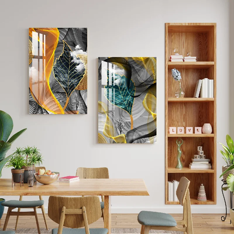 large framed nature prints-Abstract Leaves Acrylic Wall Art (Set Of 2)