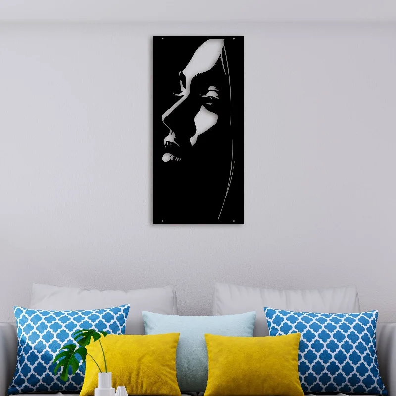 contemporary nature wall decor-Woman Face Metal Wall Art