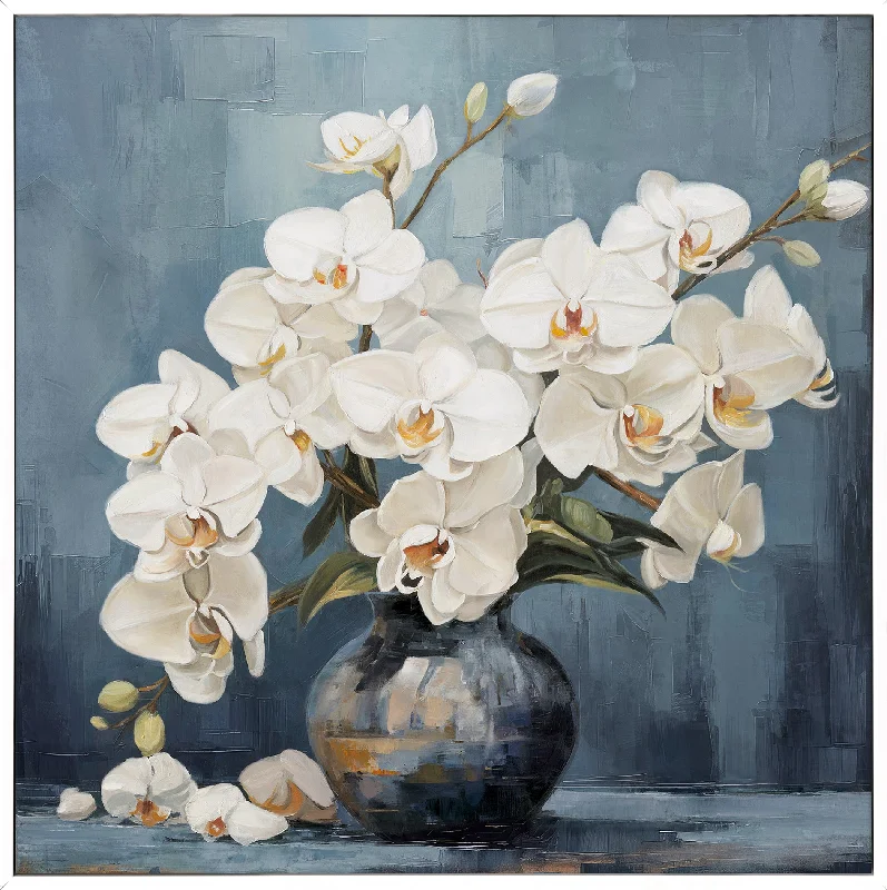 coastal art prints for walls-Azure Orchids A Blue 100x100cm