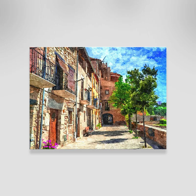 modern cityscape art prints-Colorful Village Street