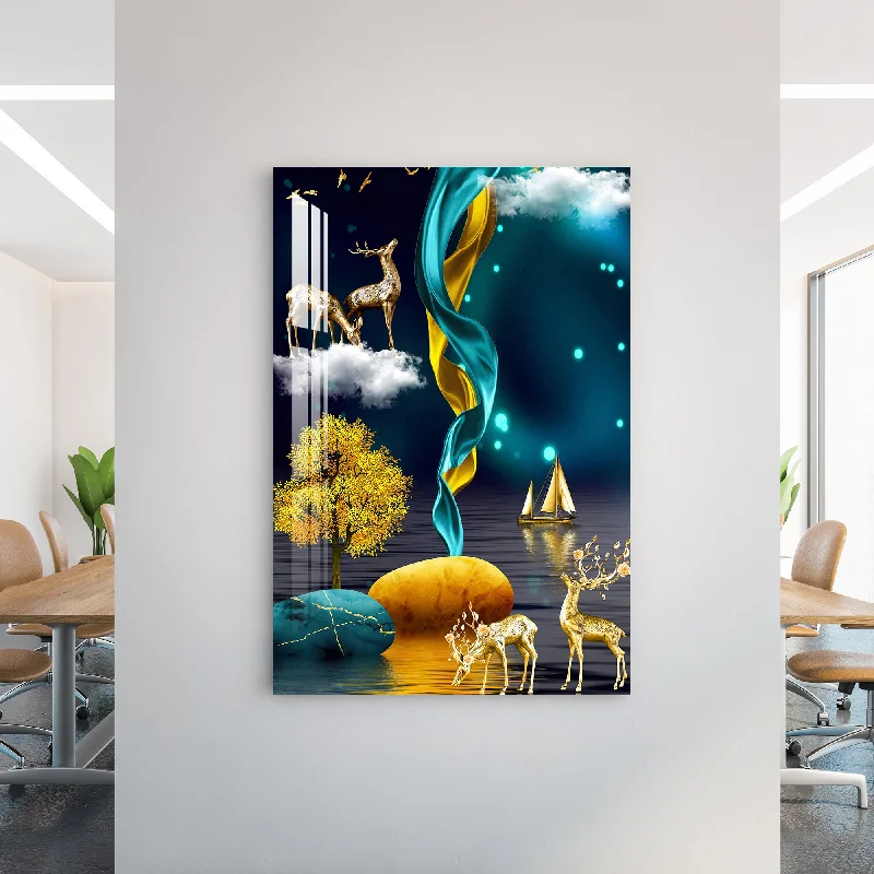 retro botanical prints for living room-Dark Sky With Golden Tree Acrylic Wall Art