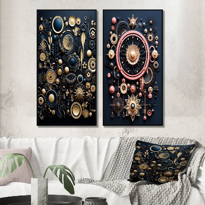 minimalist abstract wall prints-Designart "Ancient Wisdom Of Atlantis Retro Geometry Gold IV" Modern Geometric Gallery Set Of 2 For Office Decor