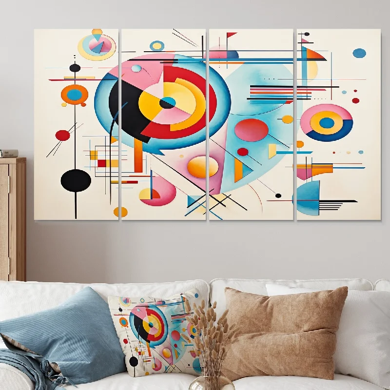 retro style art prints-Designart "Blue And Pink Abstract Geometric Vision II" Abstract Geometric Canvas Set Of 4 - Oversized Modern Wall Art