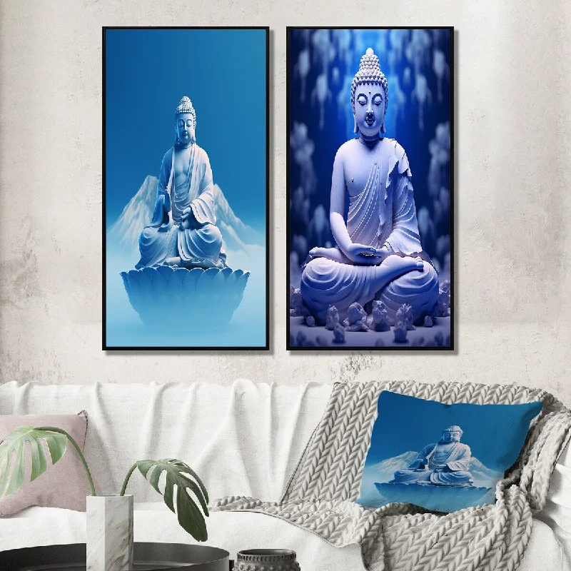 large modern abstract paintings-Designart "Blue Medicine Buddha Meditation I" Buddhism Framed Wall Art Traditional Gallery Set For Office Decor