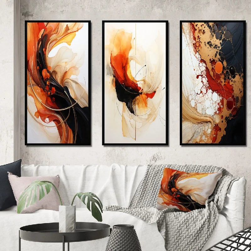 abstract nature canvas prints-Designart "Conversations of The Earth Dynamic Shapes III" Abstract Shapes Frame Gallery Set Of 3 For Office Decor