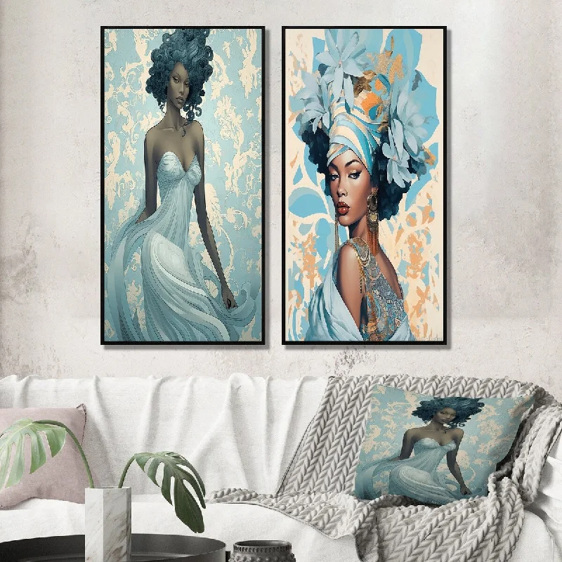 urban art canvas prints-Designart "Gorgeous African American Retro Glam Beauty VII" African American Woman Framed Wall Art For Office Decor