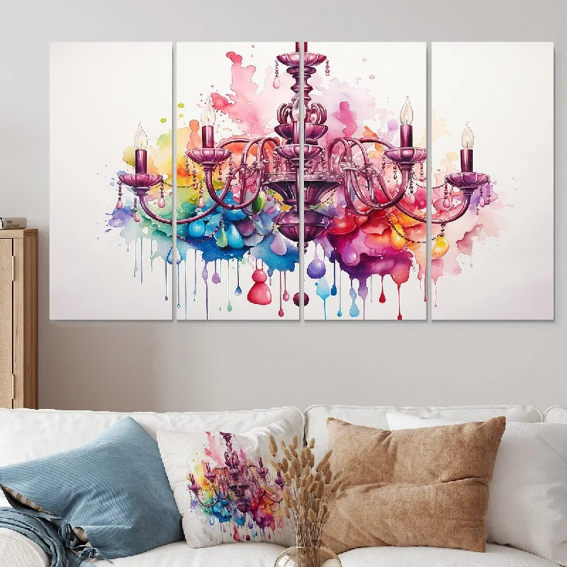 large wall canvas art for office-Designart "Pink Baroque Luminary Chandelier Brilliance IV" Chandelier Canvas Set Of 4 - Oversized Glam Wall Art