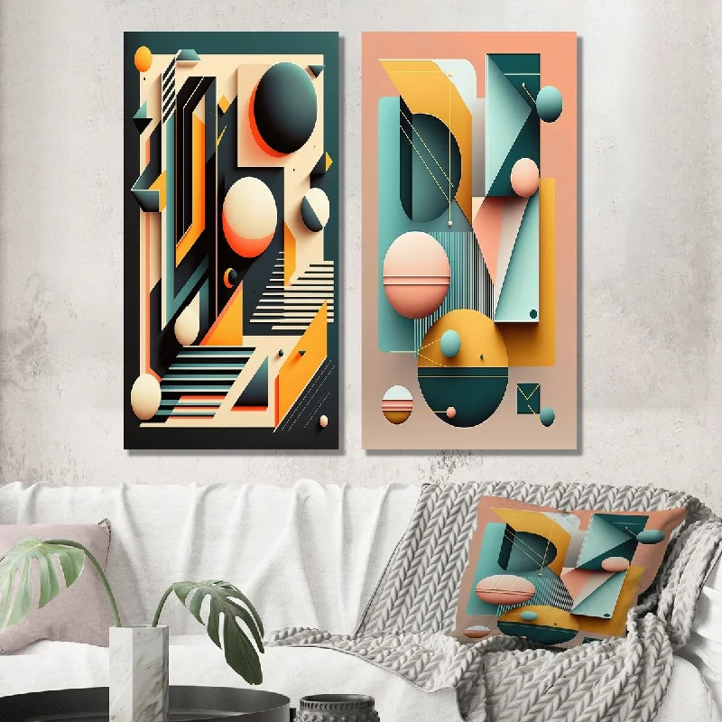 oversized retro wall decor-Designart "Retro Elementary Geometrics I" Modern Geometric Wall Art Set of 2 - Modern Wall Art For Bedroom