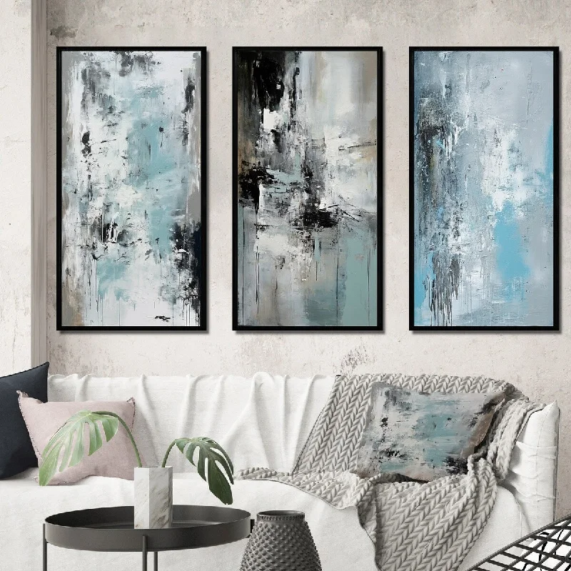 cityscape photography prints-Designart "Serene Subtility In Abstract Light Blue IV" Abstract Painting Frame Gallery Set Of 3 For Office Decor