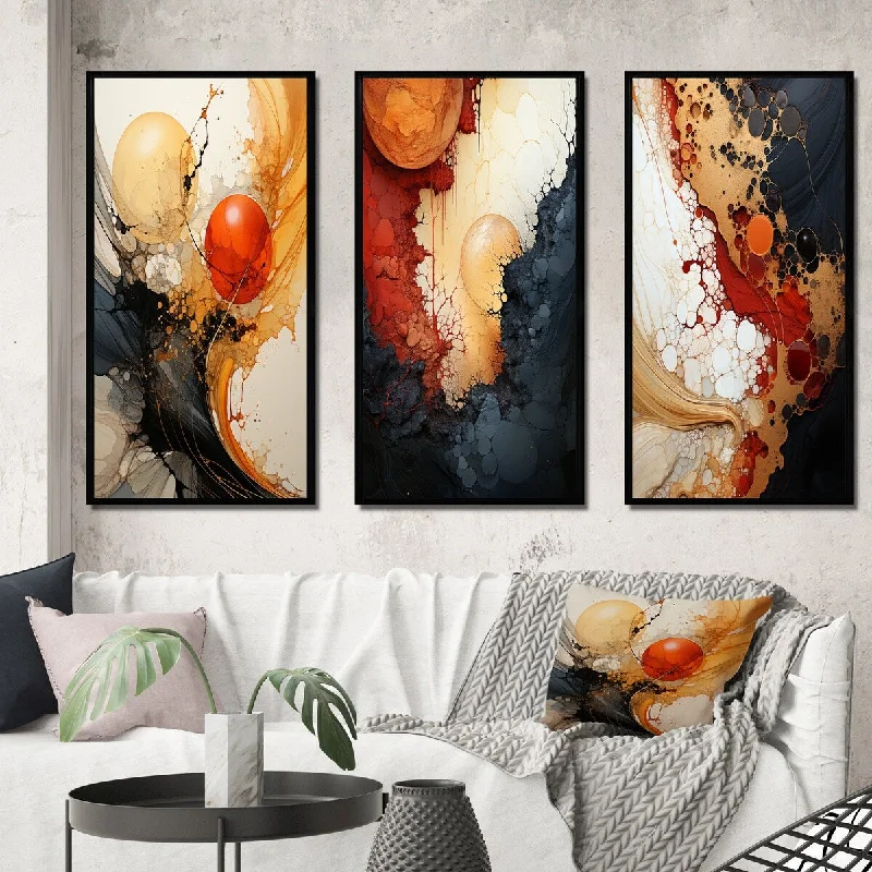 colorful abstract wall paintings-Designart "Songs of the Bohemian Soul Dynamic Waves" Abstract Shapes Frame Gallery Set Of 3 For Office Decor