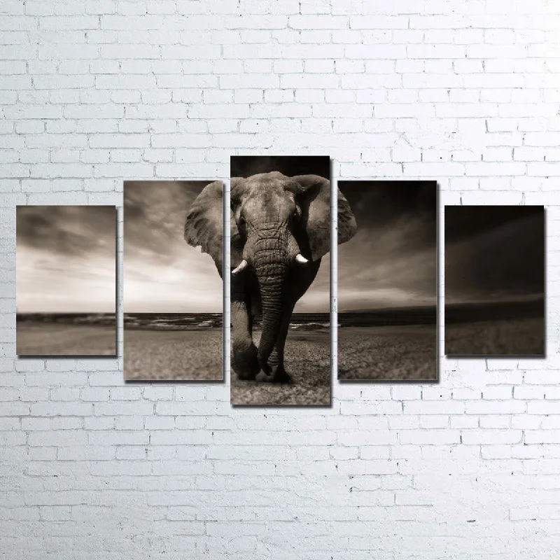 abstract black and white paintings-Elephant 5 Piece Canvas Set