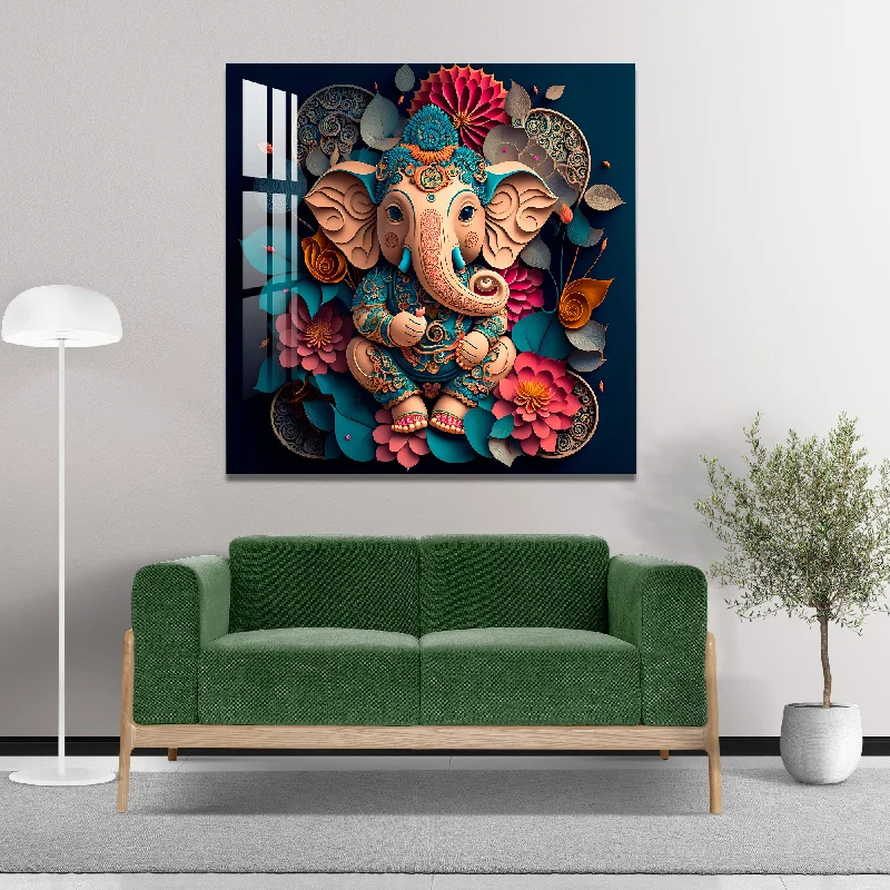 abstract landscape wall art prints-Floral Ganpati Acrylic Wall Art