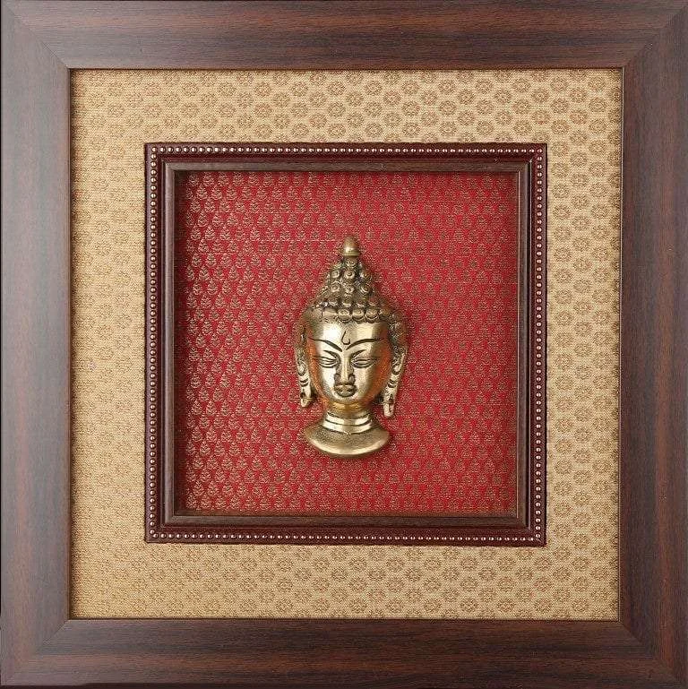 vintage wall canvas art-Framed God Brass Idol On Rich Raw Silk Wall Hanging